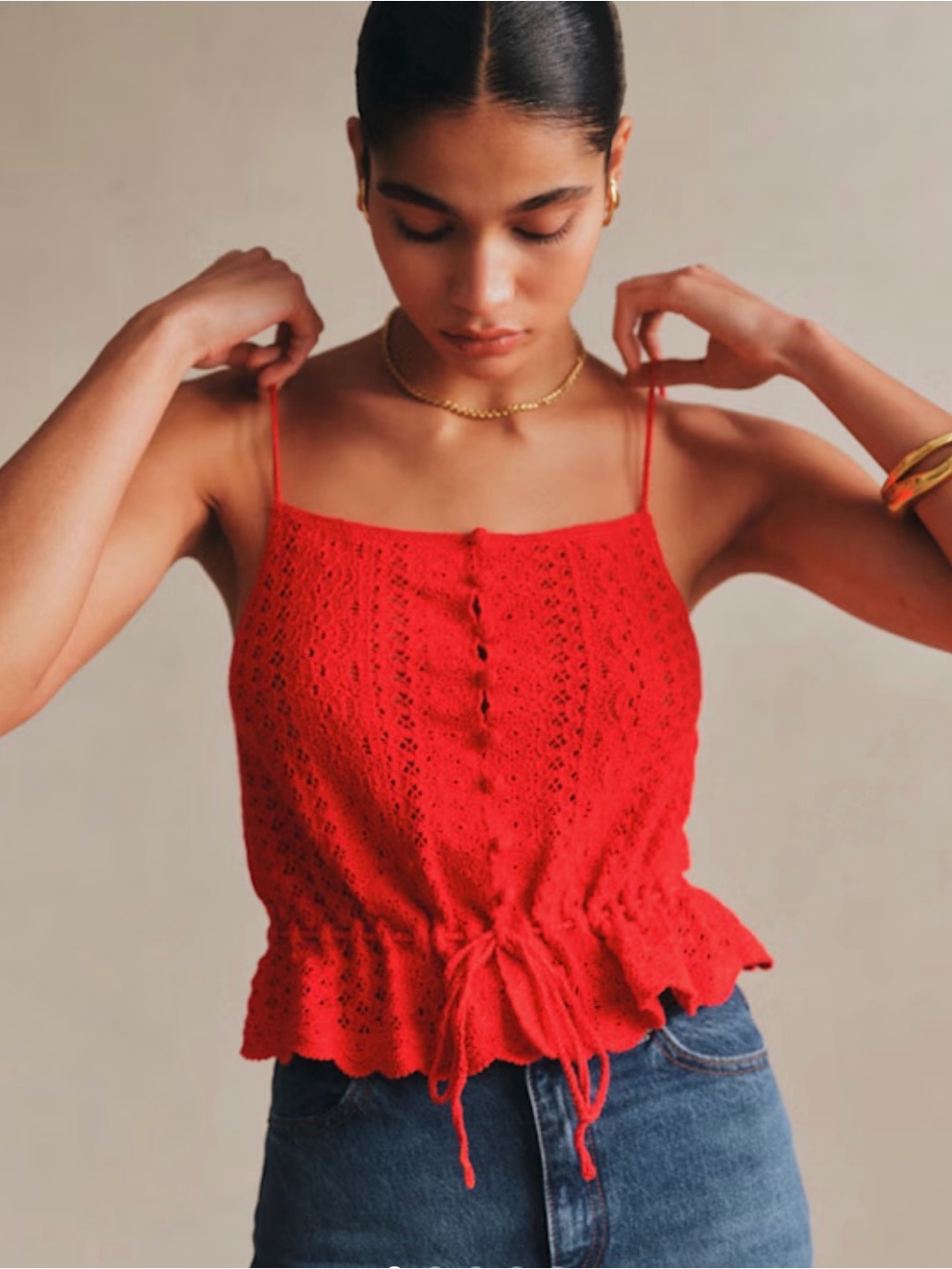 NWT Sézane Alicia Crochet Top Red M